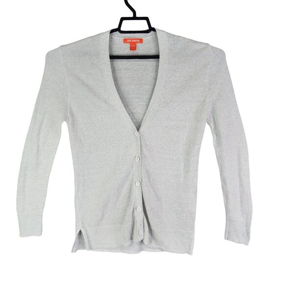 Womens Light Grey Joe Fresh Cardigan Sweater V Neck Button Down Long Sleeve M - Picture 1 of 11